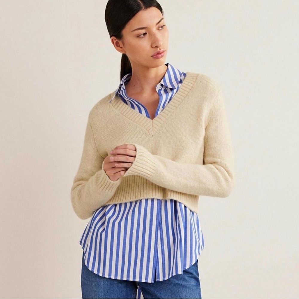 NWT Boden Women’s Medium Fluffy Mohair Wool Cropped Cream VNeck Jumper Sweater M - Picture 6 of 16